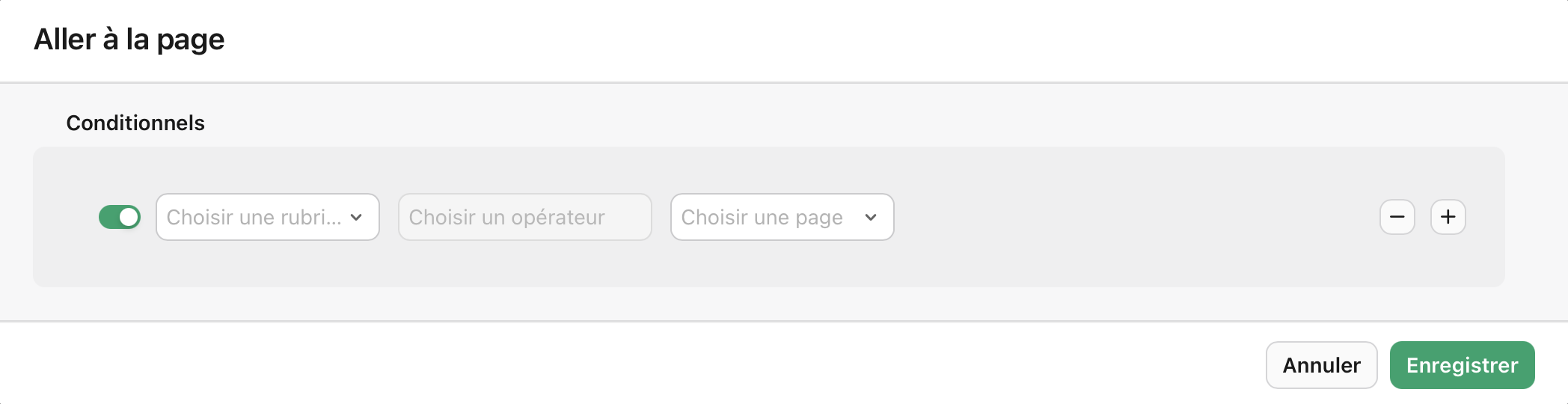 Vue Formulaire, Branchement de page conditionnel, Condition non configurée