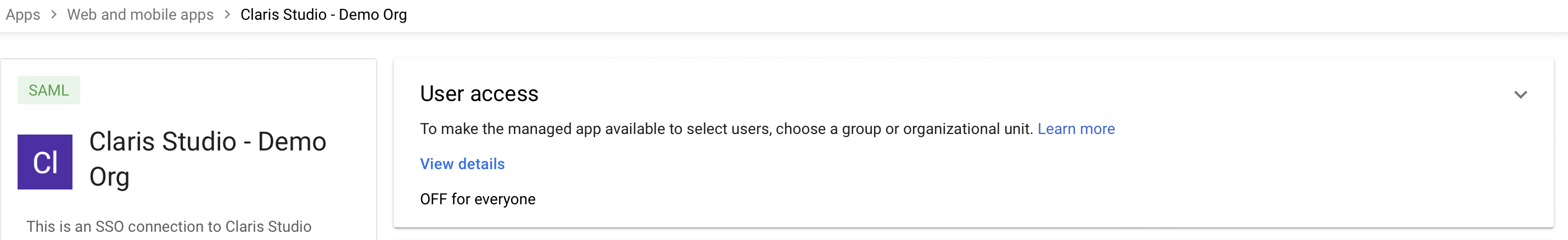 Google Workspace SAML, accès utilisateur