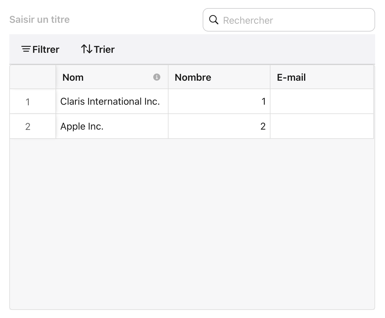 Claris Studio, Feuille de calcul