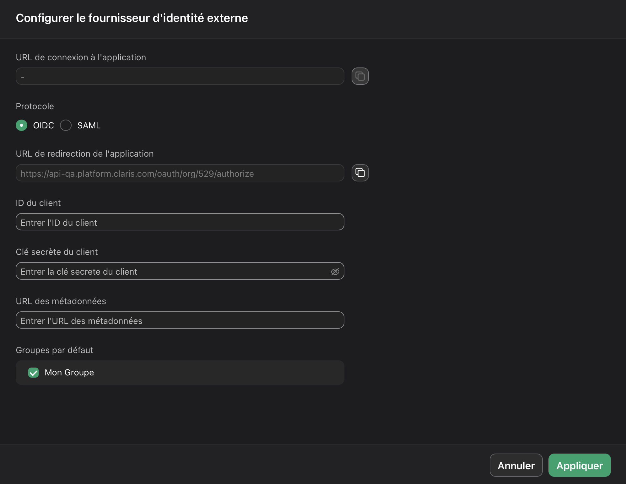 Claris Studio, configuration IdP externe OIDC Active Directory Federation Services