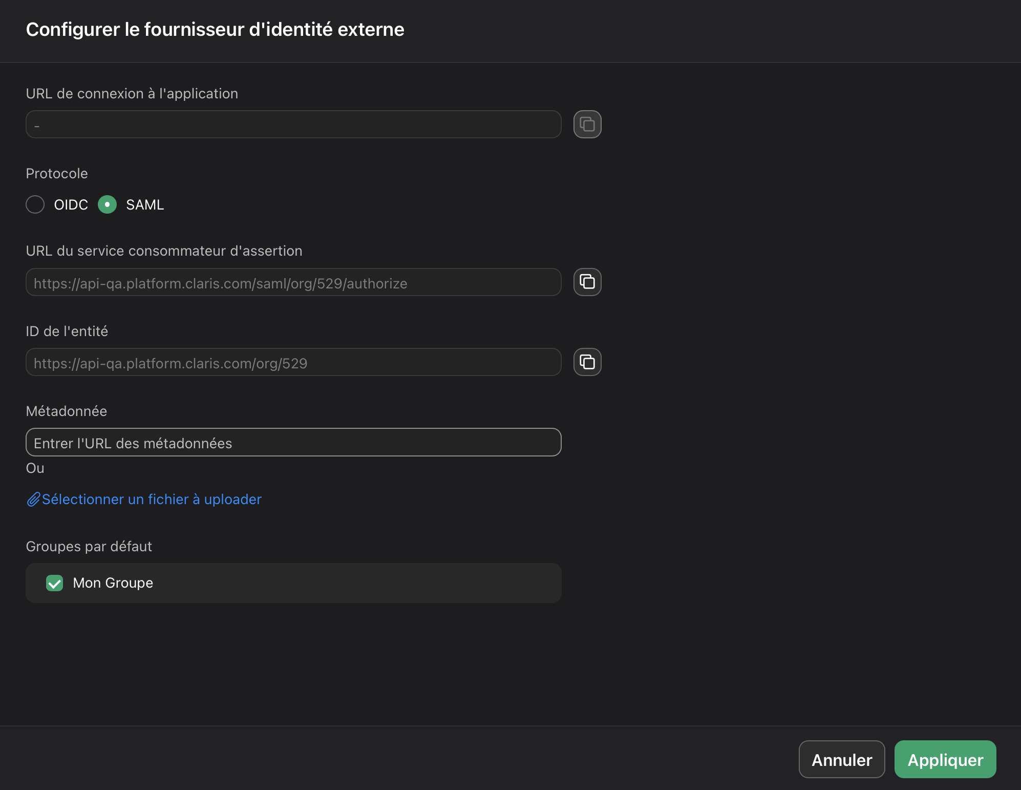 Claris Studio, configuration IdP externe SAML Active Directory Federation Services