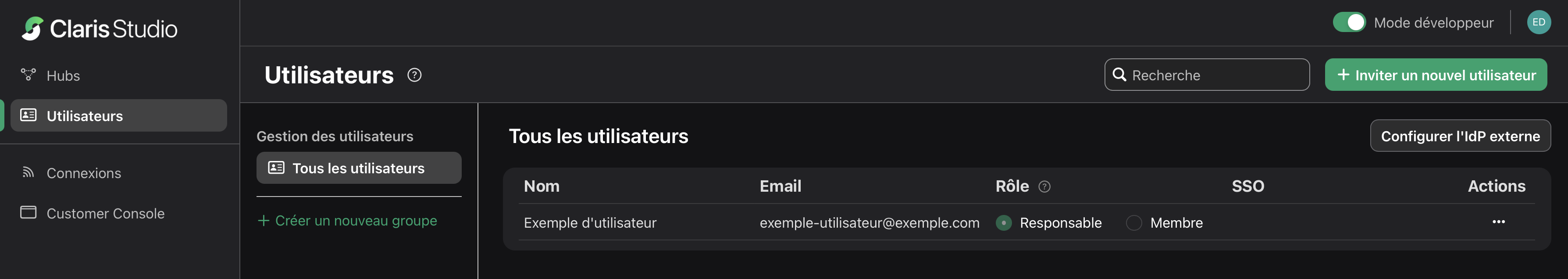 Paramètres IdP externes Claris Studio