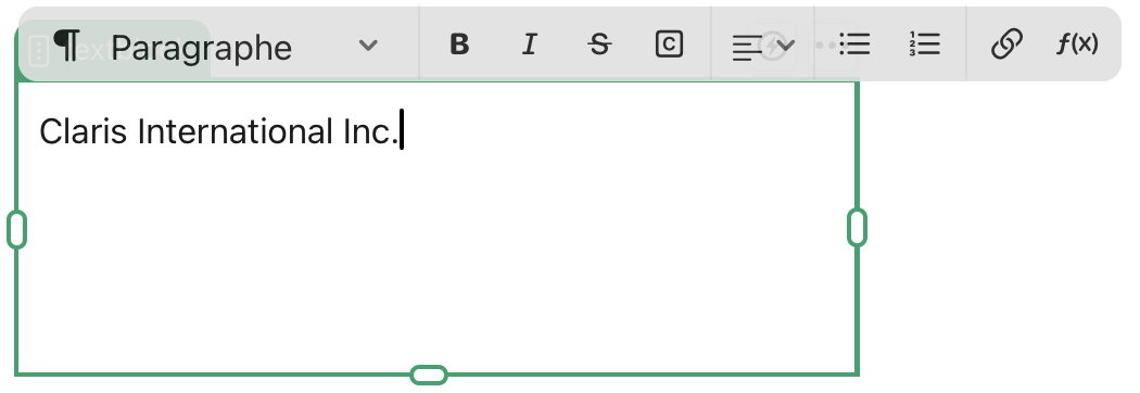 Claris Studio, Bloc de texte