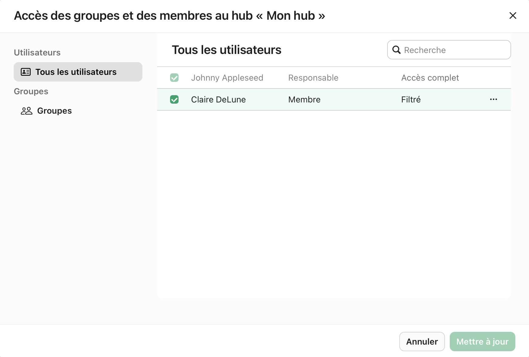 Accès des groupes et des membres au hub, Tous les utilisateurs
