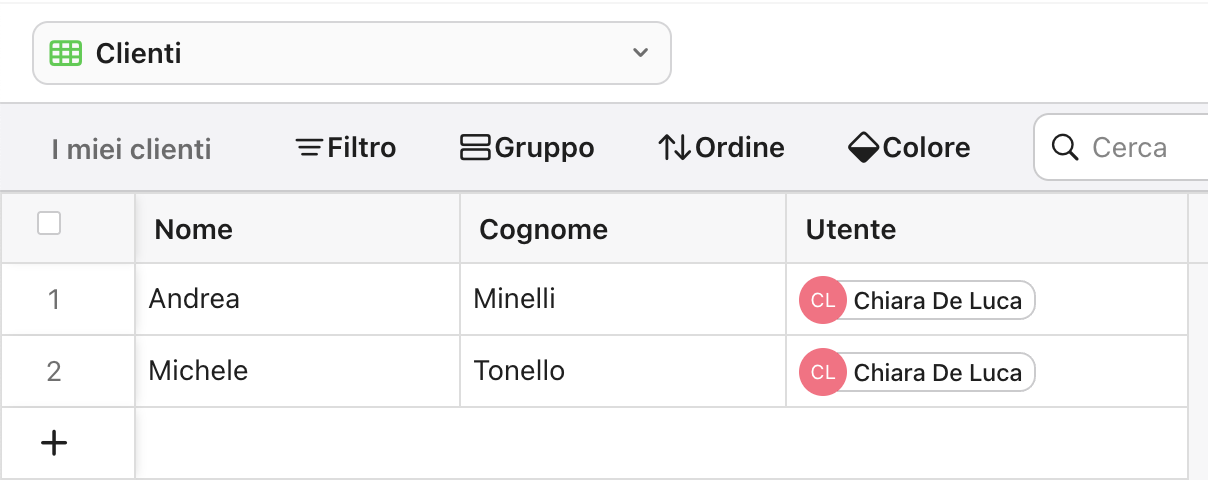 Filtri dati, vista membro del team configurata