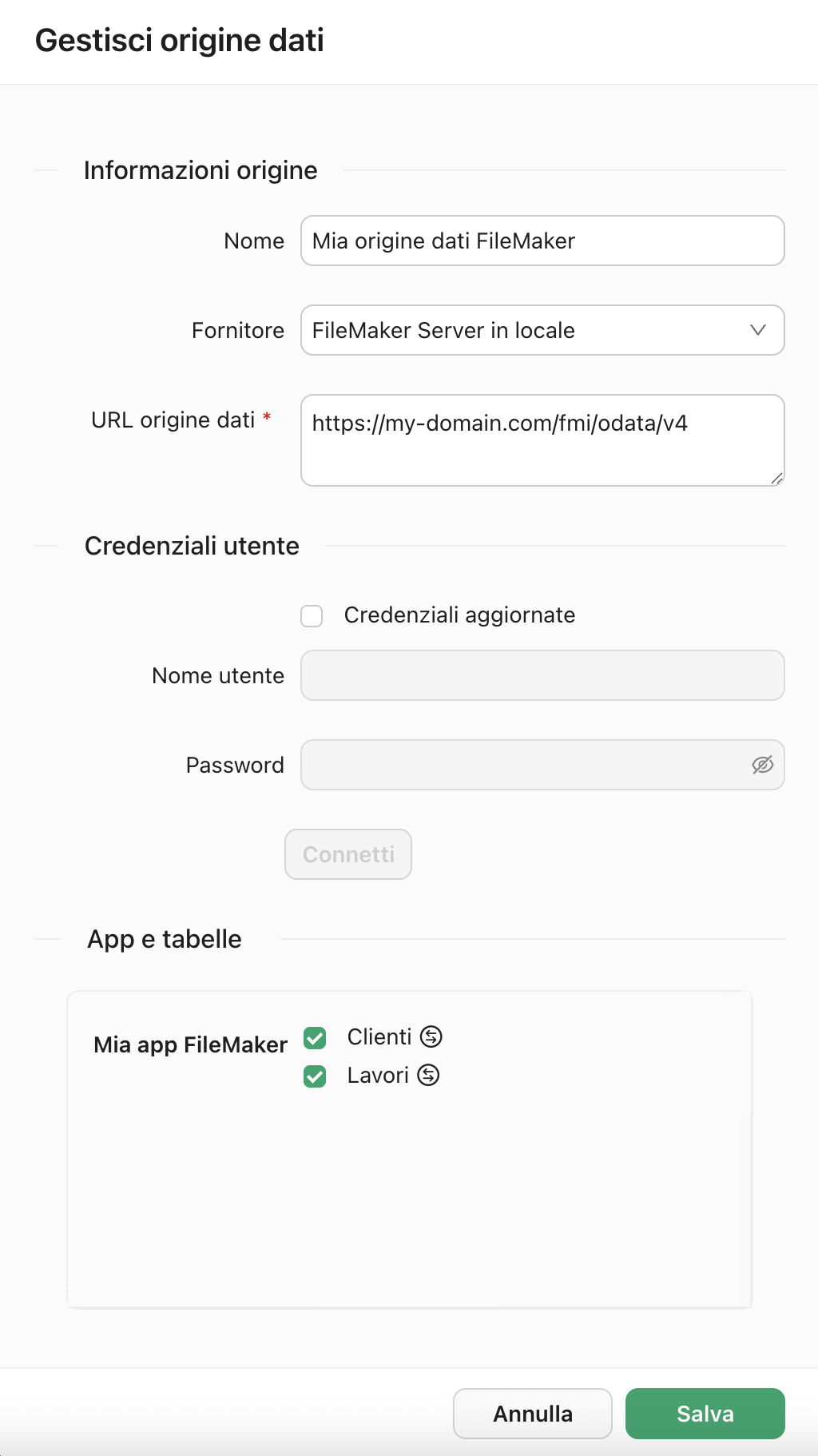 Scheda Origini dati, finestra di dialogo Crea nuova origine dati