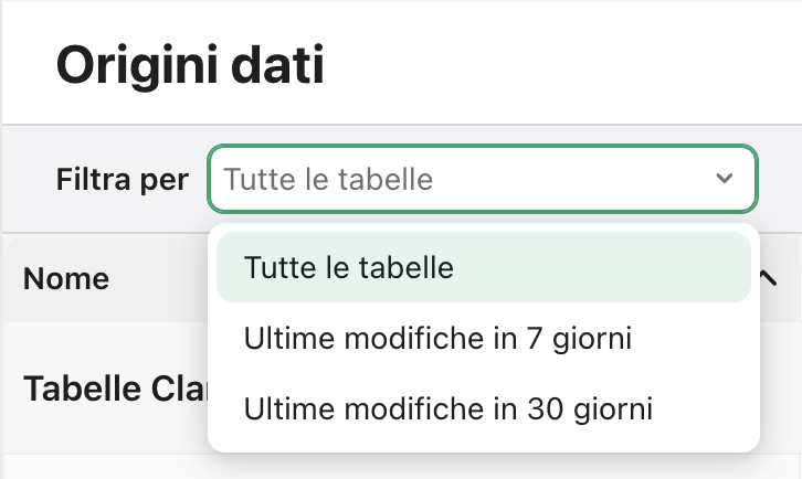 Scheda Origini dati, Filtra per