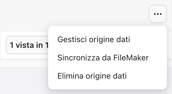 Scheda Origini dati, menu Origine dati FileMaker