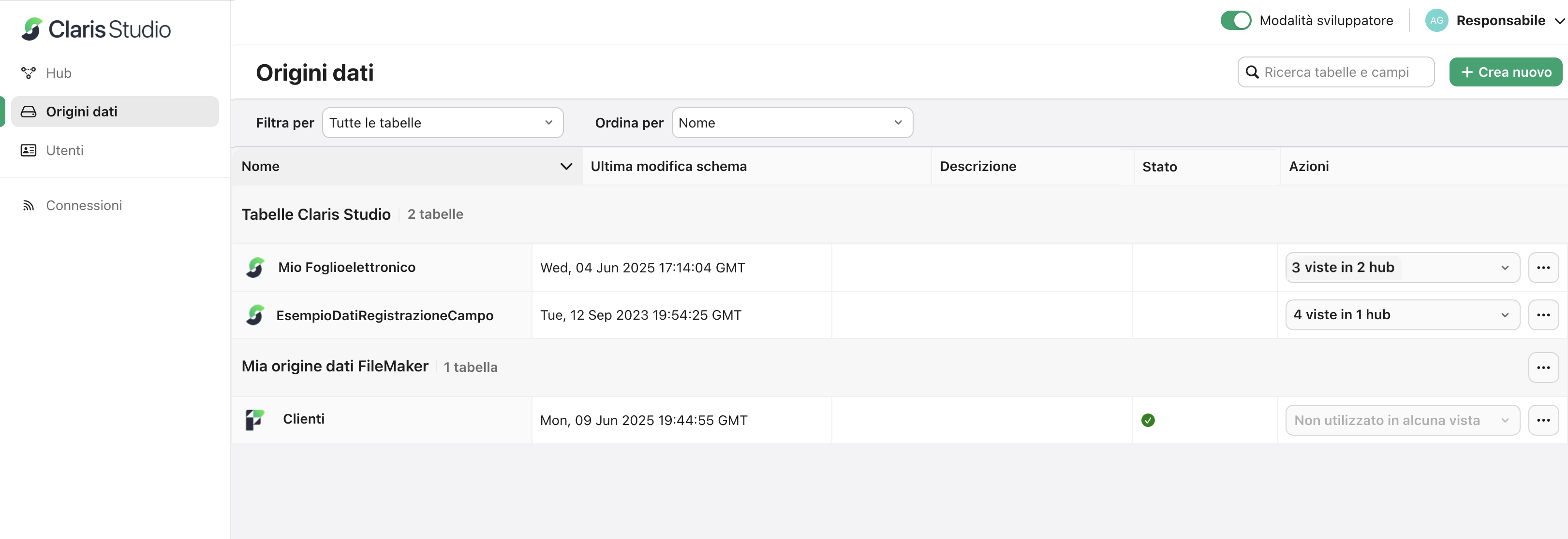 Scheda Origini dati, panoramica