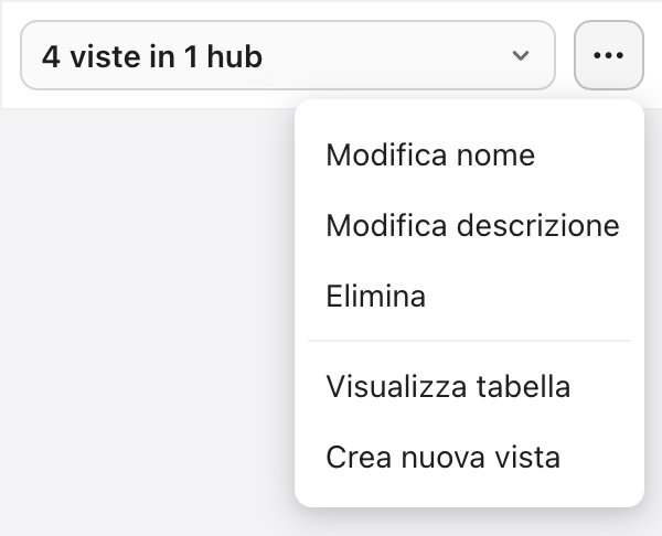Scheda Origini dati, menu tabella