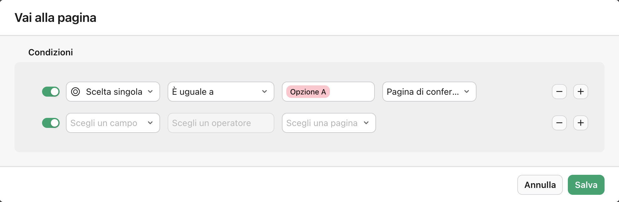 Vista modulo, Ramificazione pagine condizionale, Aggiungi condizione
