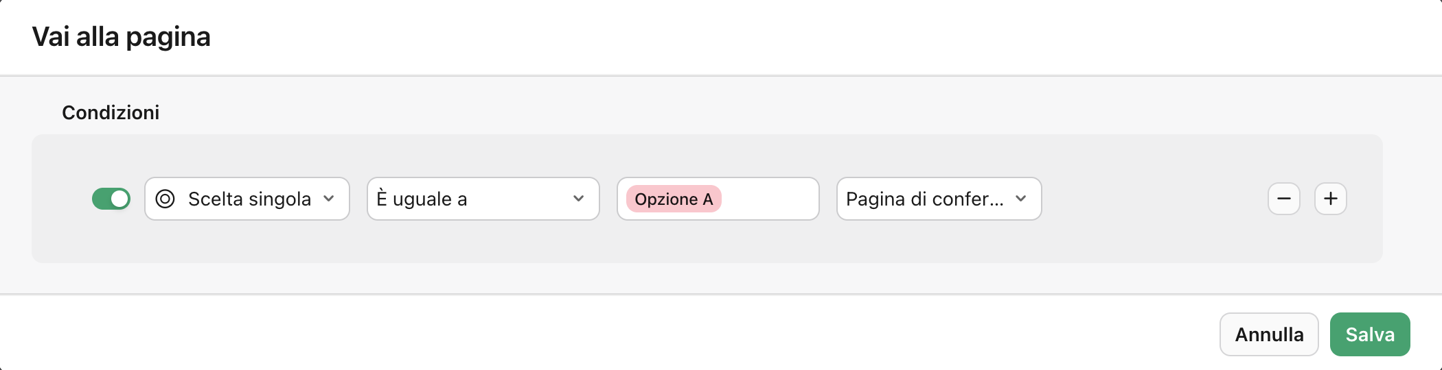 Vista modulo, Ramificazione pagine condizionale, Condizione configurata