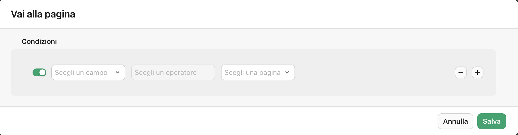 Vista modulo, Ramificazione pagine condizionale, Condizione vuota