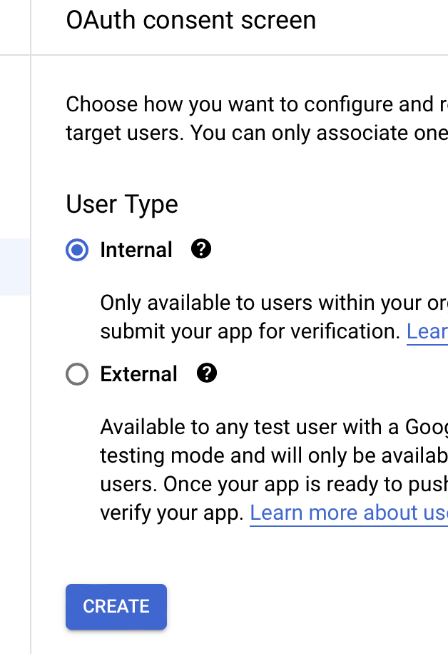 Google Workspace OIDC, schermata di consenso OAuth, Interno