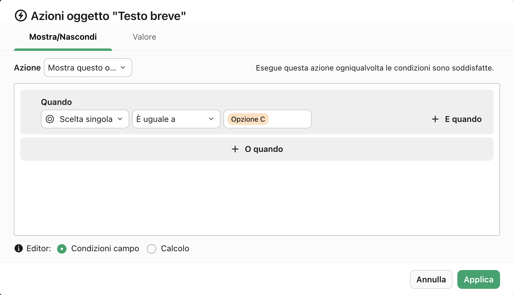 Azioni oggetto, Quando, Valore