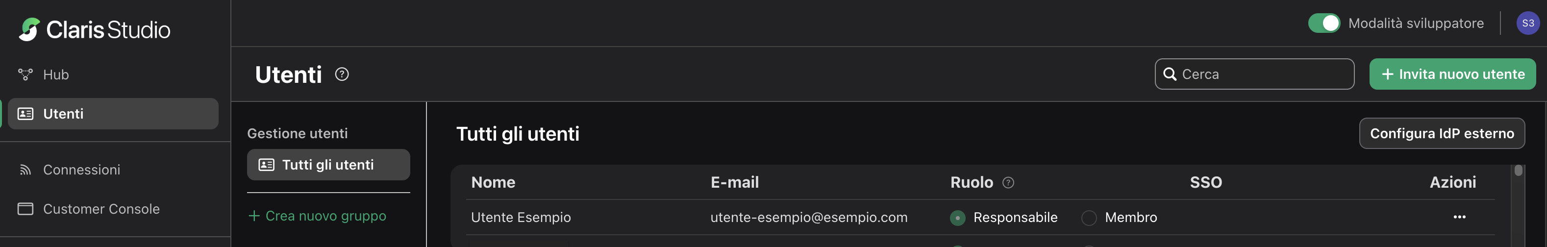 Impostazioni IdP esterno di Claris Studio