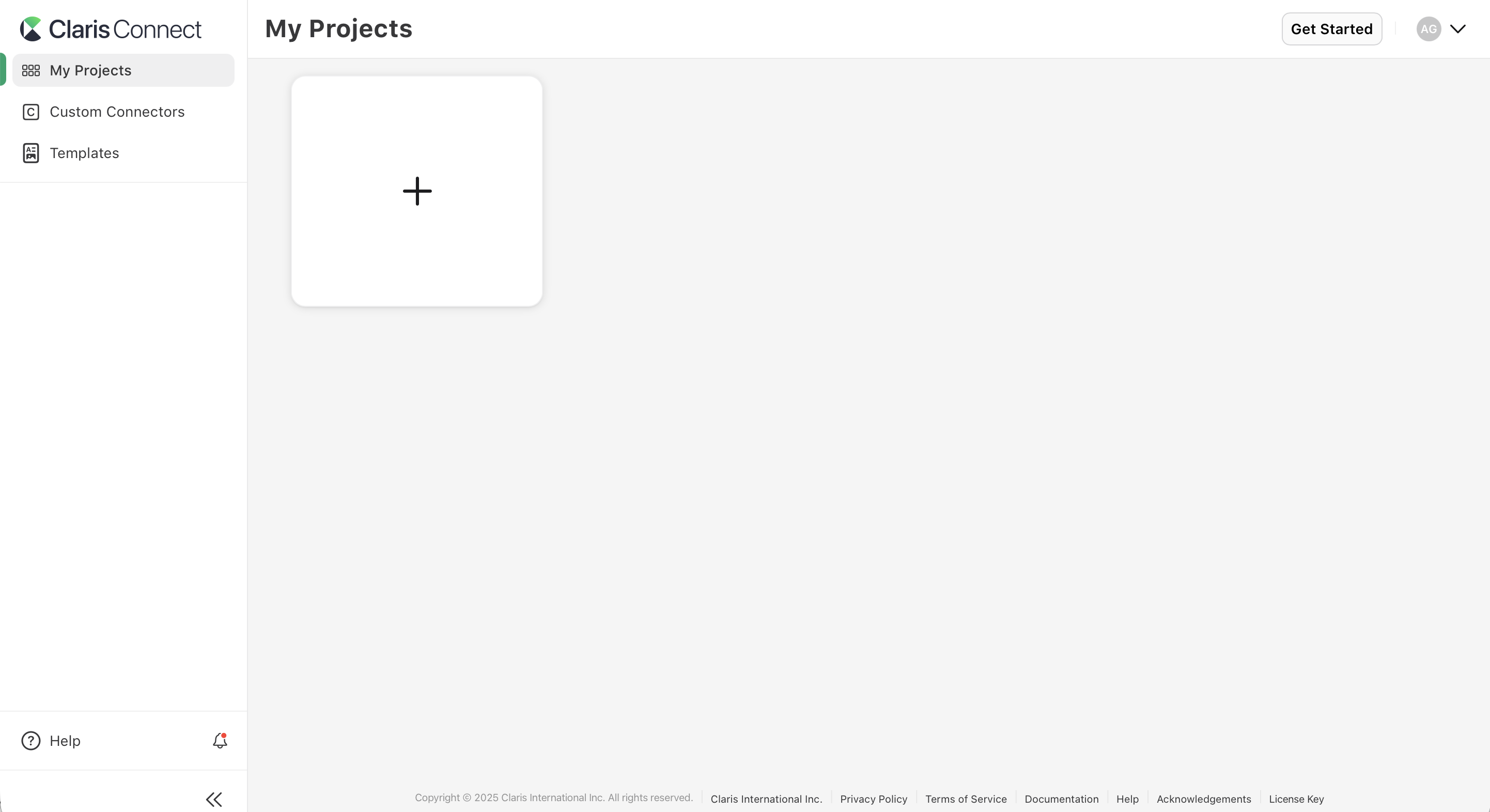 Claris Connect ホームページ、My Projects