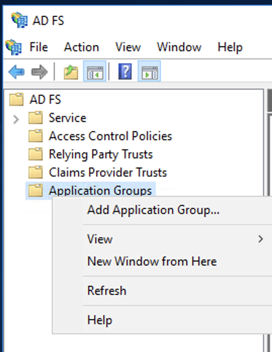 AD FS (Active Directory Federation Services)、アプリケーショングループの追加
