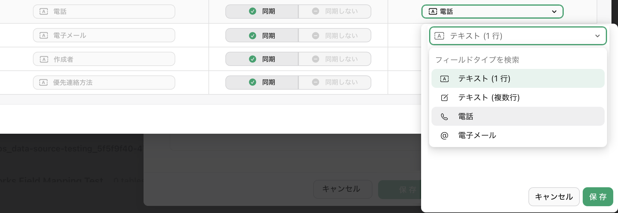 データソース、フィールドマッピングを構成、Remp フィールドタイプ