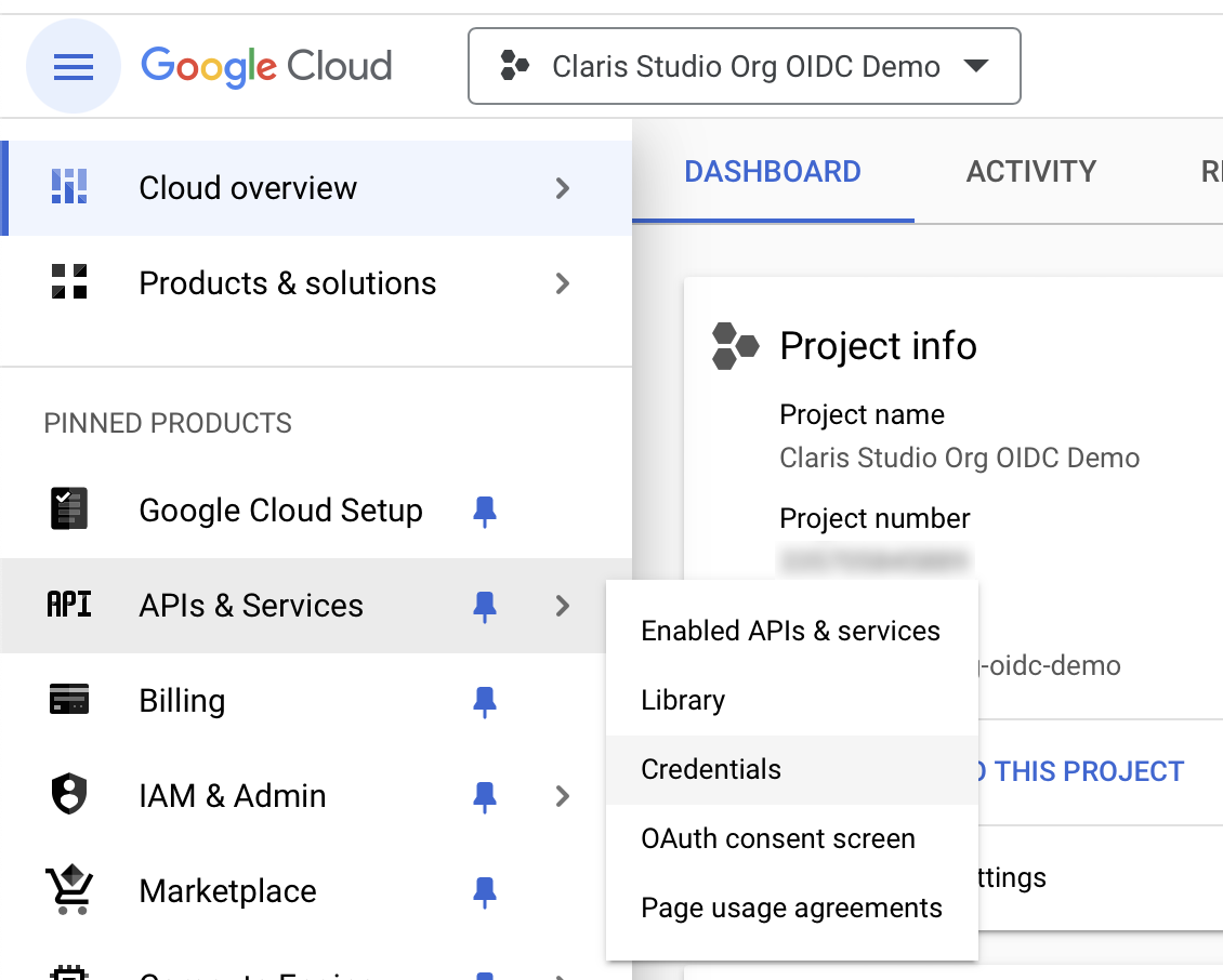 Google Workspace OIDC、API とサービス、認証情報