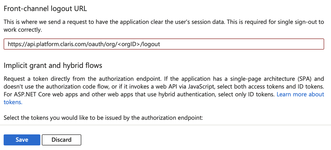 Microsoft Azure、フロントチャネルのログアウト URL