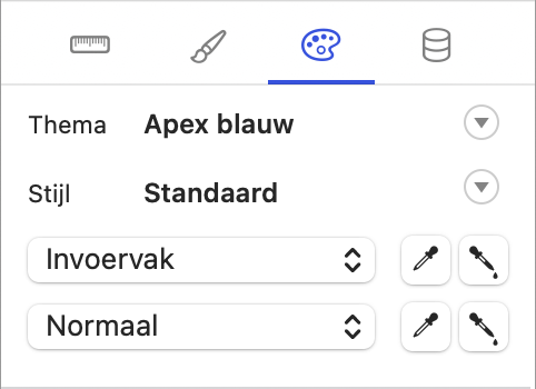 Infovenster-paneel met de tabbladen Positie, Stijlen, Uiterlijk en Gegevens in Windows