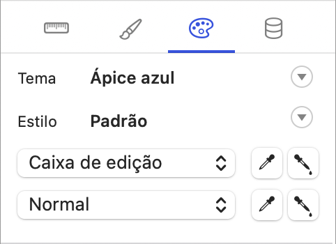 Painel do Inspetor mostrando as abas Posição, Estilos, Aparência e Dados no Windows