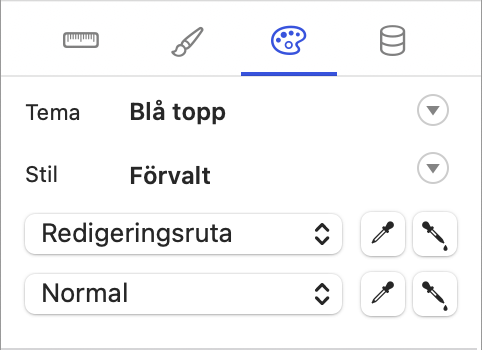 Panelen Granskare visar flikarna Position, Format, Utseende och Data i Windows